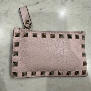 Valentino Garavani Pink Studded Leather Card Holder Wallet